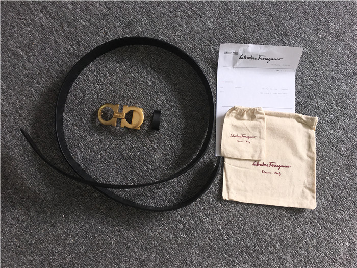 Ferragamo Black Leather Gold Buckle - DesignerGu