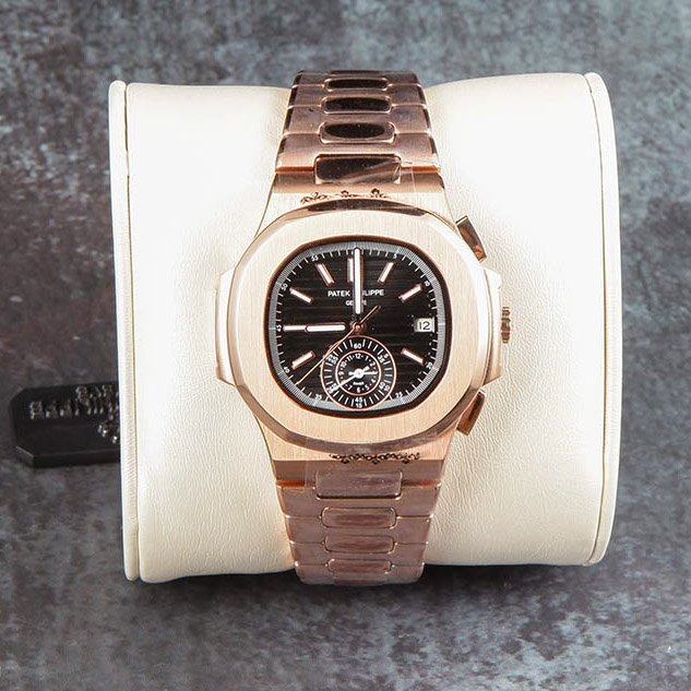 Patek Philipps Sa Rose Gold Watch with Black Dial - DesignerGu