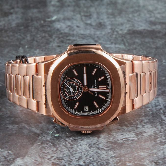 Patek Philipps Sa Rose Gold Watch with Black Dial - DesignerGu