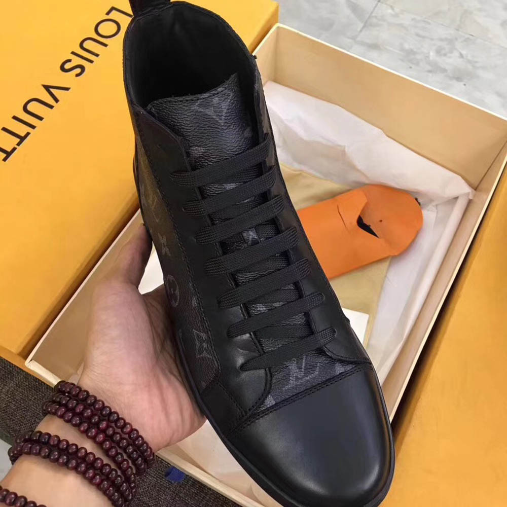 Louis Vuitton Black Leather High Top Sneakers - DesignerGu