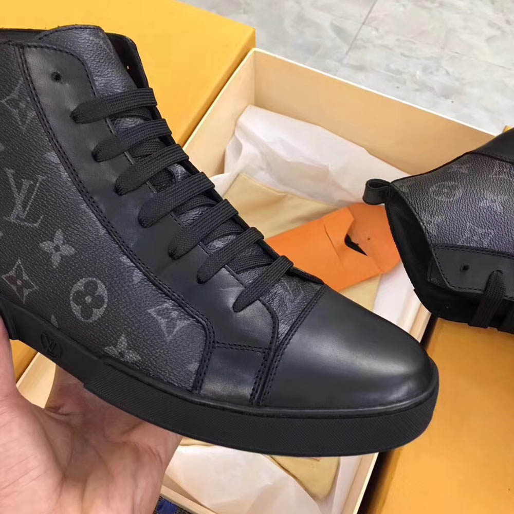 Louis Vuitton Black Leather High Top Sneakers - DesignerGu