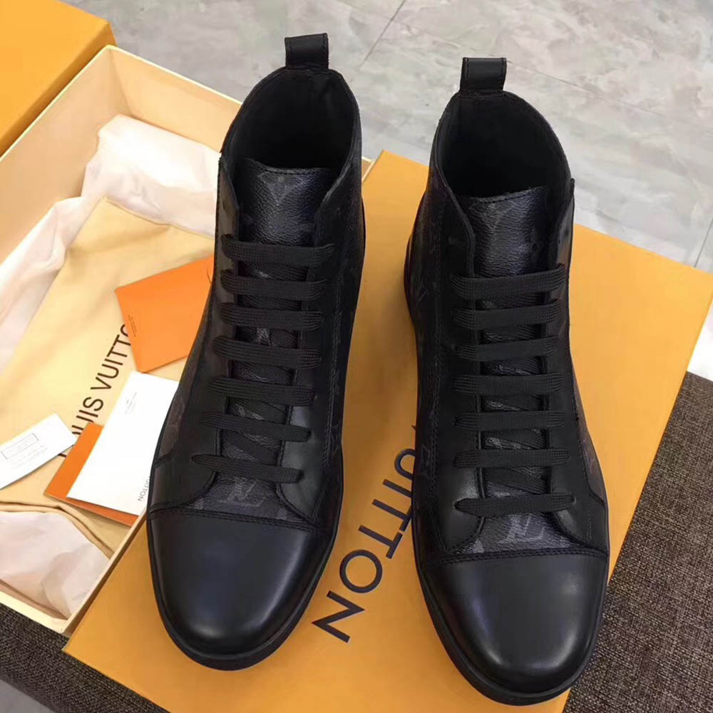 Louis Vuitton Black Leather High Top Sneakers - DesignerGu