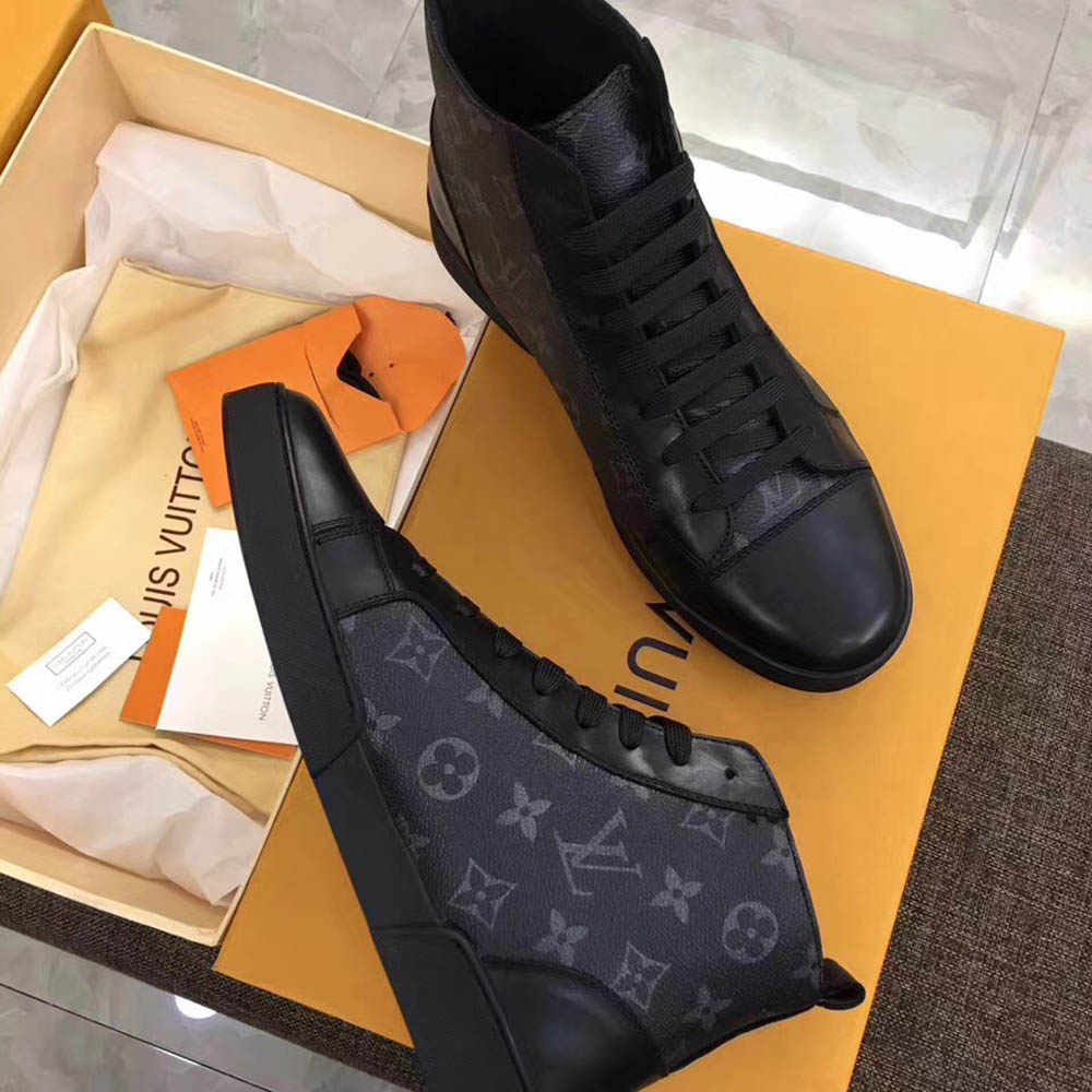 Louis Vuitton Black Leather High Top Sneakers - DesignerGu