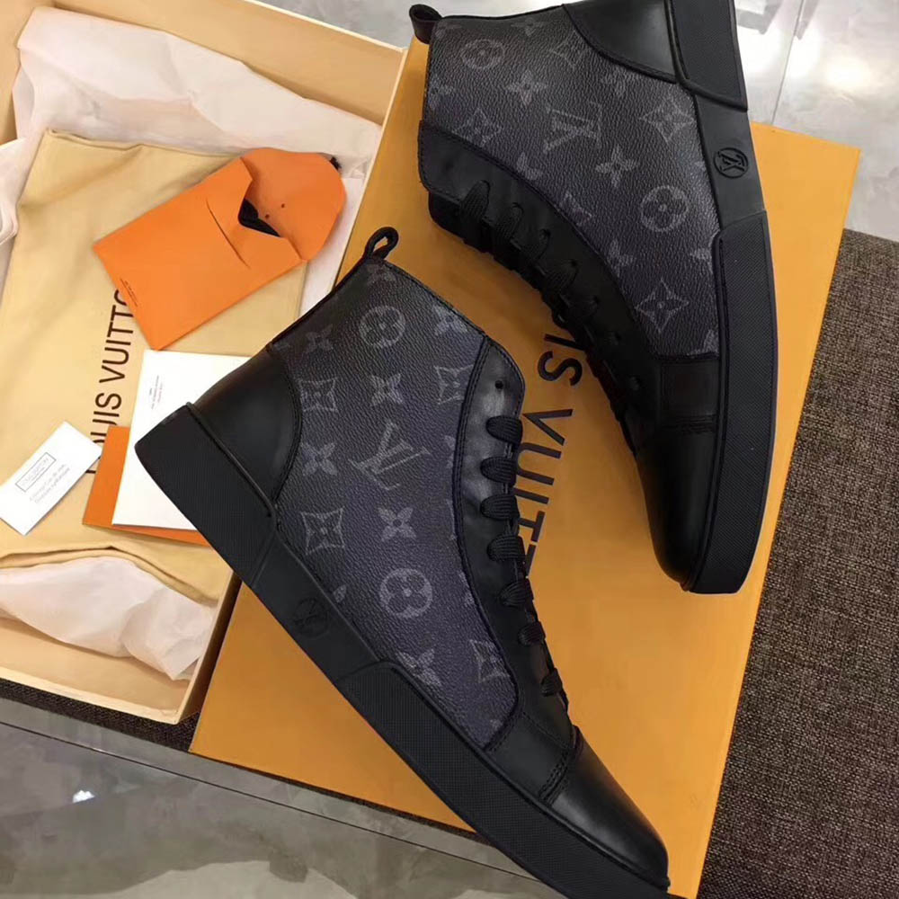 Louis Vuitton Black Leather High Top Sneakers - DesignerGu