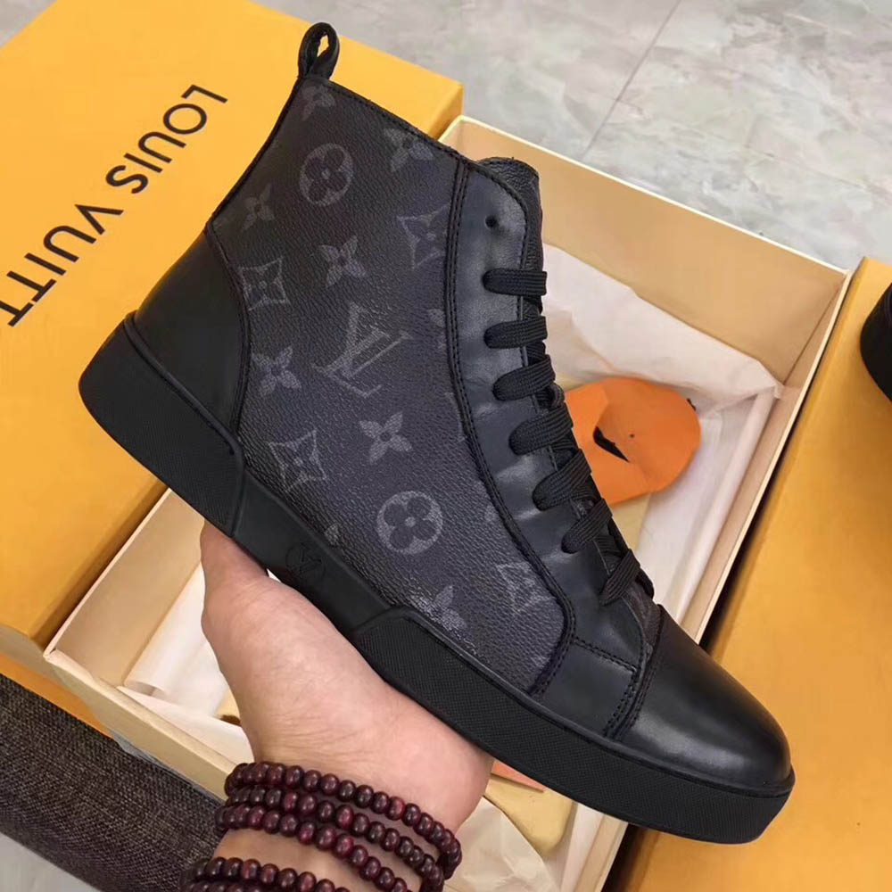 Louis Vuitton Black Leather High Top Sneakers - DesignerGu
