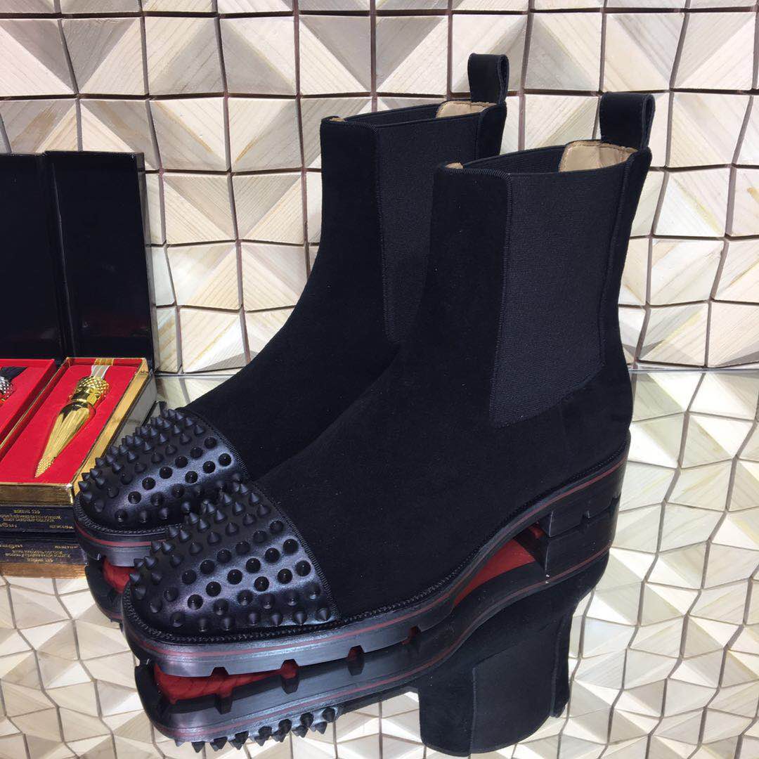 Super Perfect Christian Louboutin Black Spikes Boot - DesignerGu