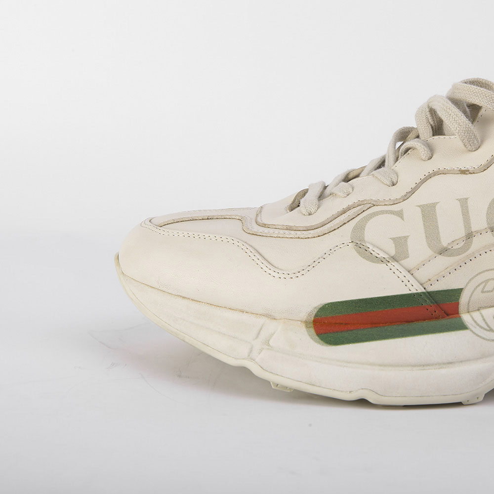 Gucci Rhyton  Logo Ivory Leather Sneaker - DesignerGu