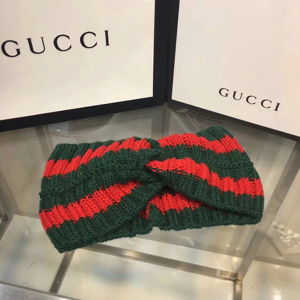 Gucci Green And Red Wool Web Headband  - DesignerGu