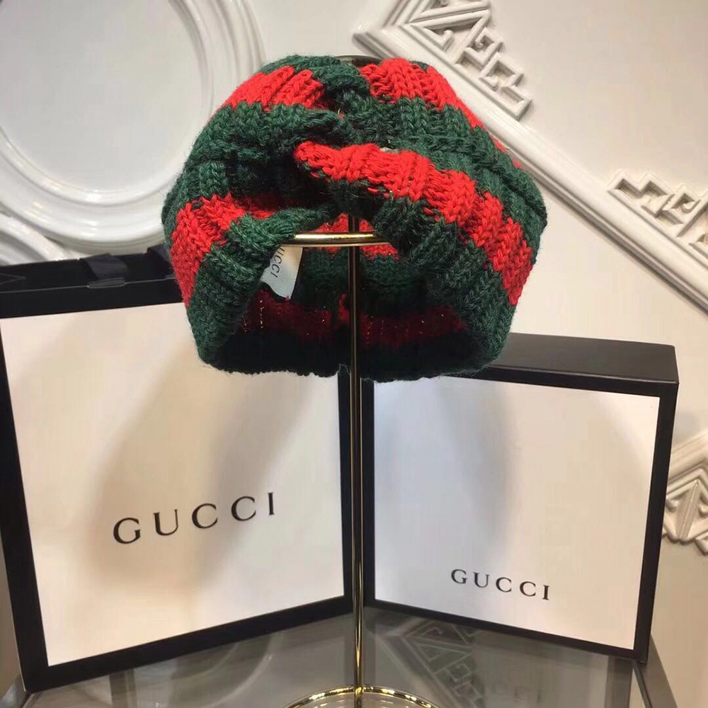 Gucci Green And Red Wool Web Headband  - DesignerGu