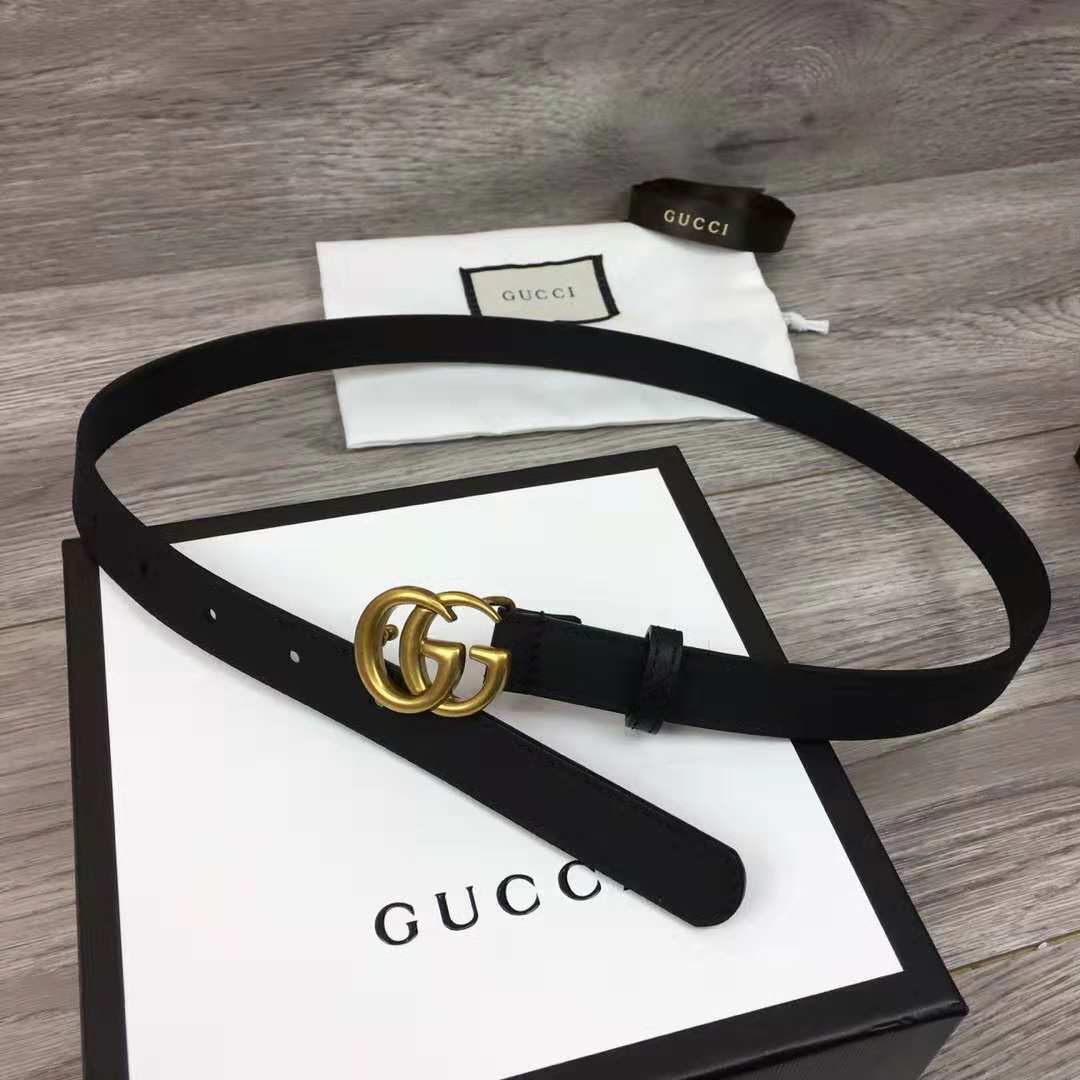 Gucci Leather Black Belt With Double G Golden Buckle (2CM) - DesignerGu