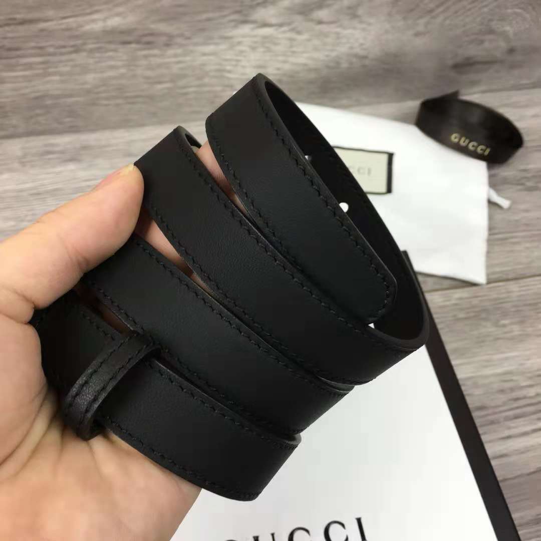 Gucci Leather Black Belt With Double G Golden Buckle (2CM) - DesignerGu