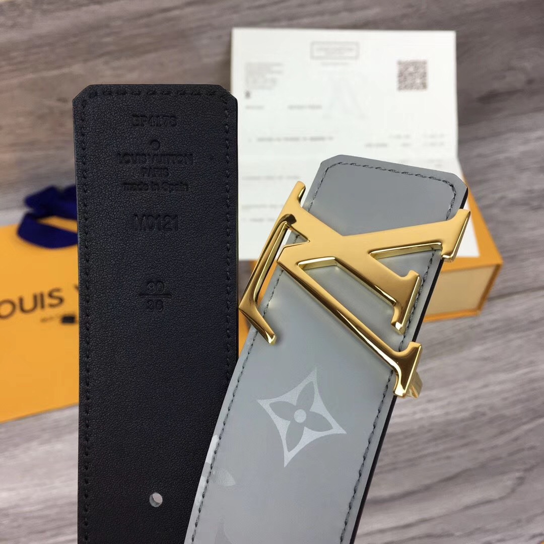 Louis Vuitton Grey 40MM Reversible Belt (Gold Buckle) - DesignerGu