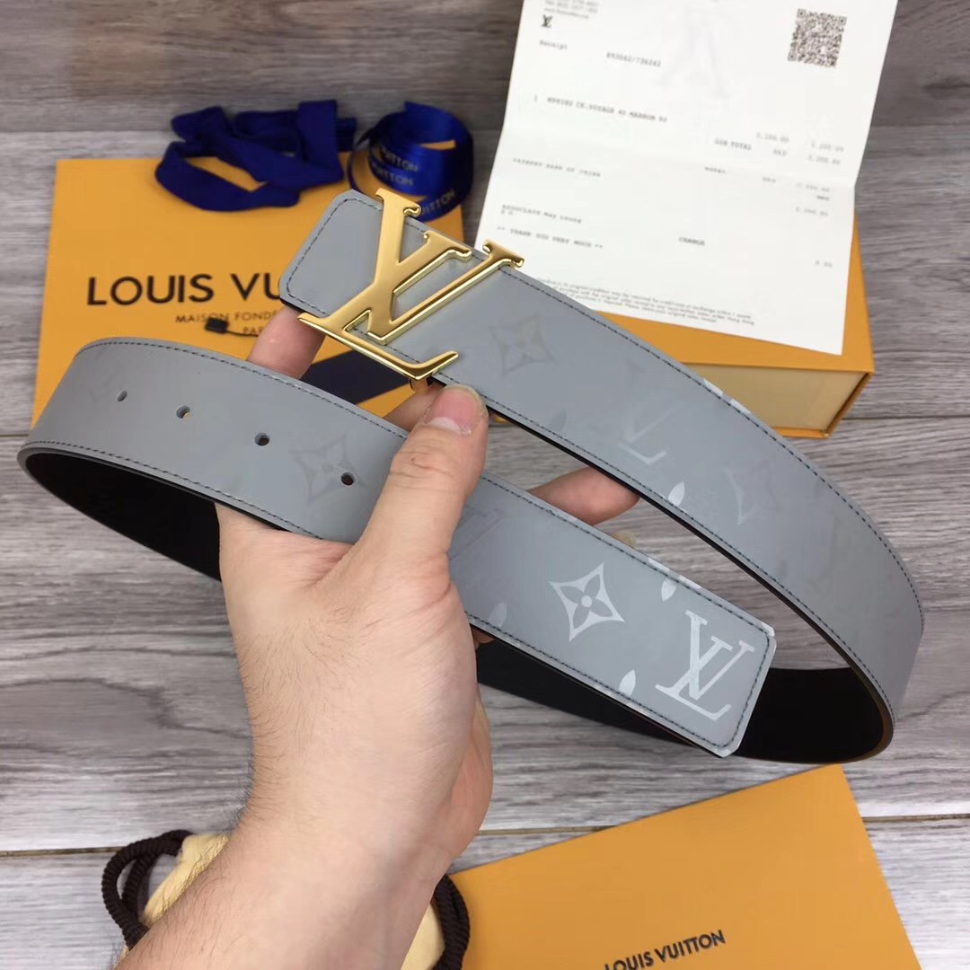 Louis Vuitton Grey 40MM Reversible Belt (Gold Buckle) - DesignerGu