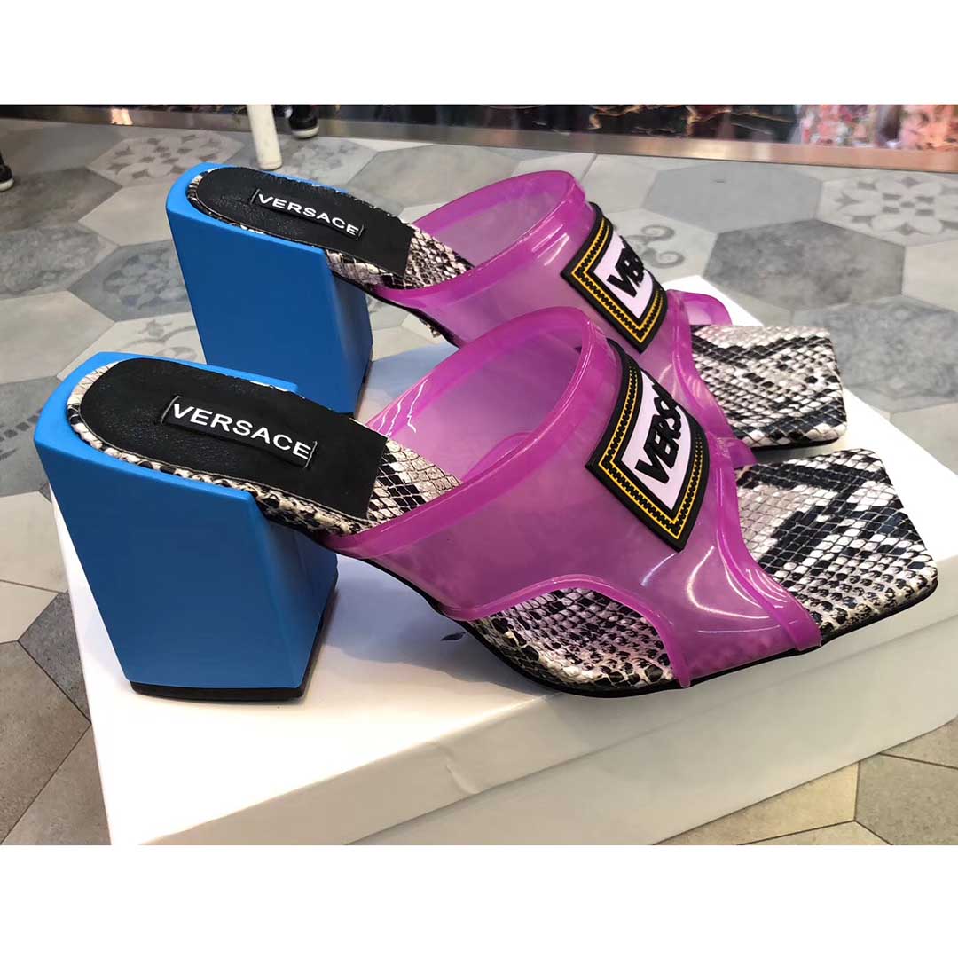 Versace 90S Vintage Logo Mid Heel Sandals (Purple) - DesignerGu