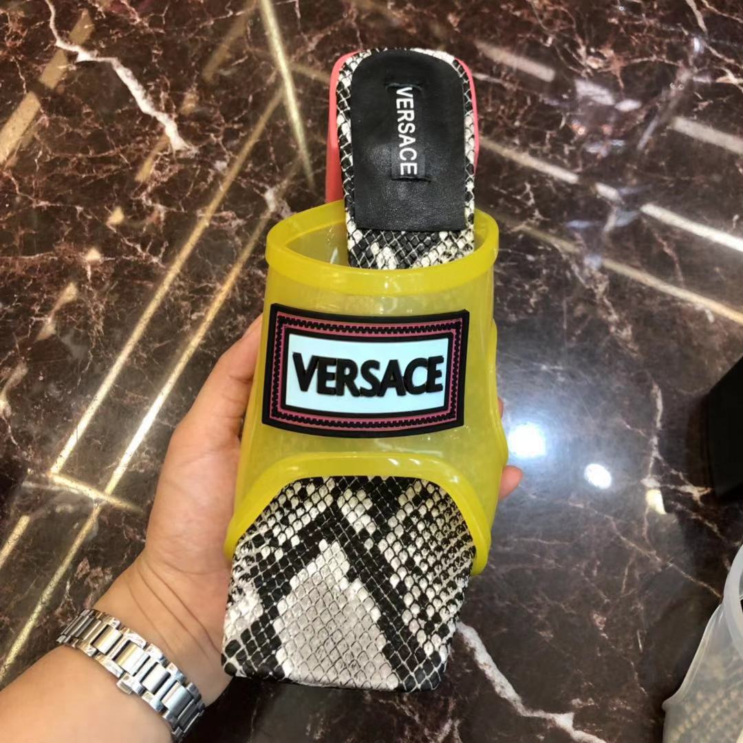 Versace 90S Vintage Logo Mid Heel Sandals (Yellow) - DesignerGu