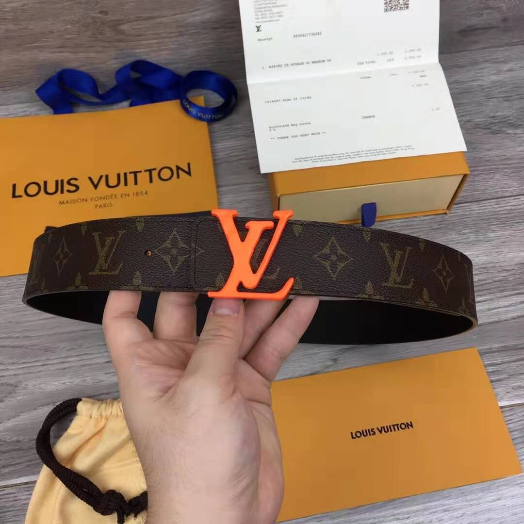 Louis Vuitton Shape Monogram Belt With Orange Buckle - DesignerGu