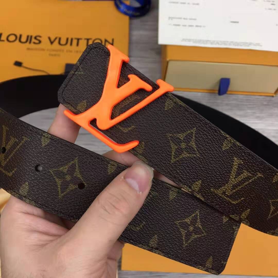 Louis Vuitton Shape Monogram Belt With Orange Buckle - DesignerGu