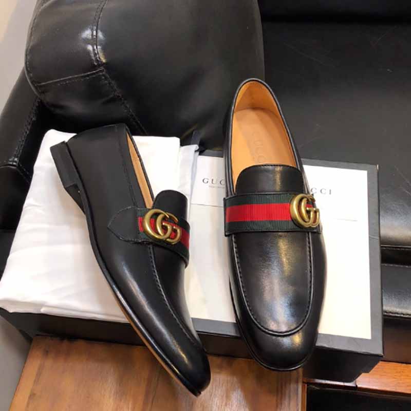 Gucci Leather Loafer With GG Web - DesignerGu