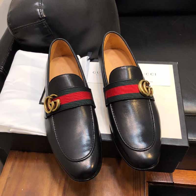 Gucci Leather Loafer With GG Web - DesignerGu