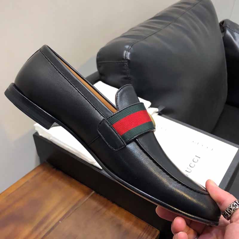 Gucci Leather Loafer With GG Web - DesignerGu