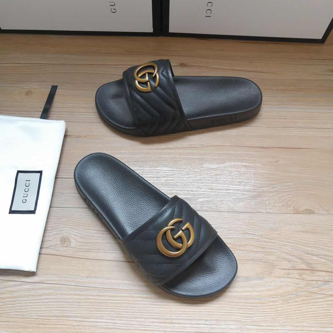 Gucci Black Double G Slippers - DesignerGu