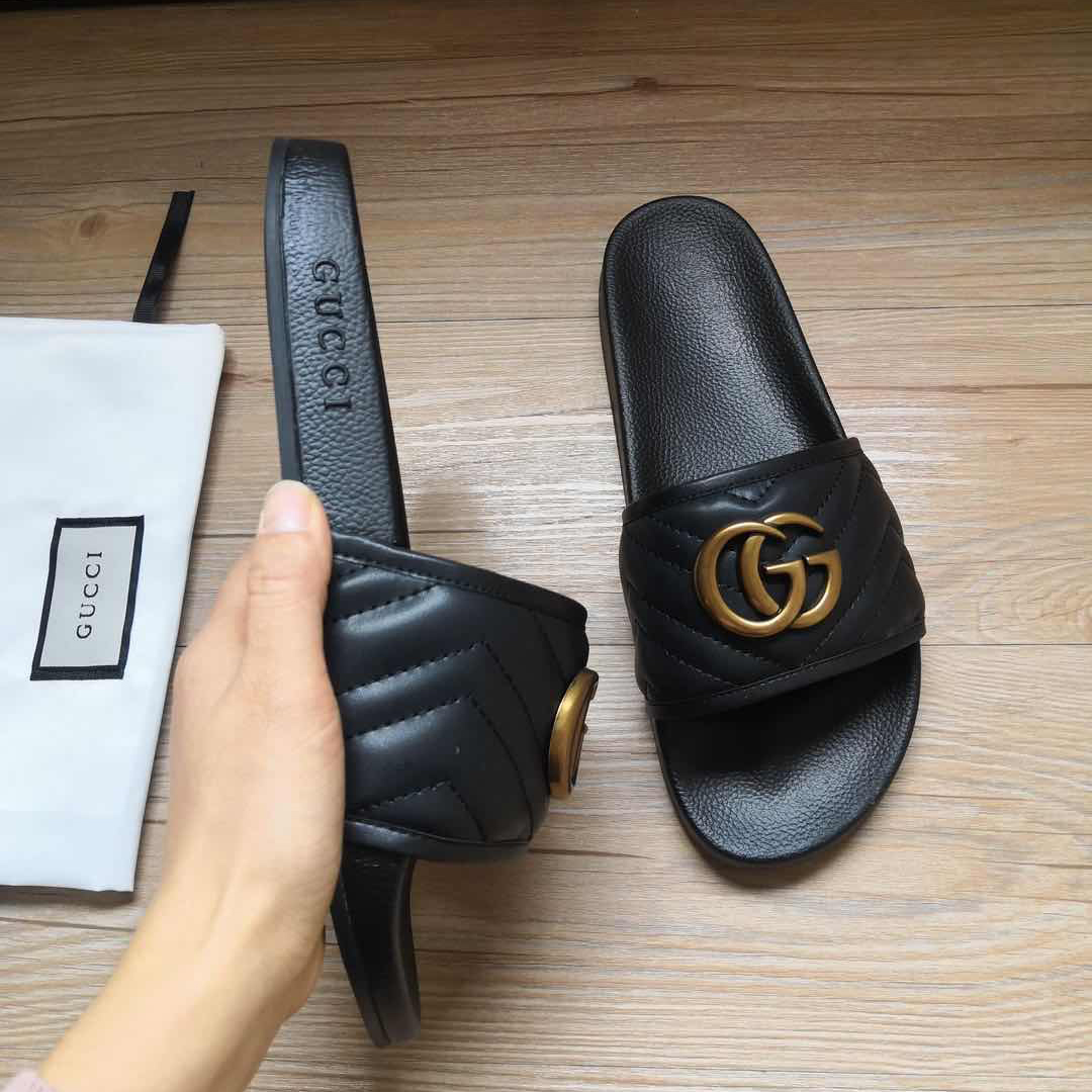 Gucci Black Double G Slippers - DesignerGu