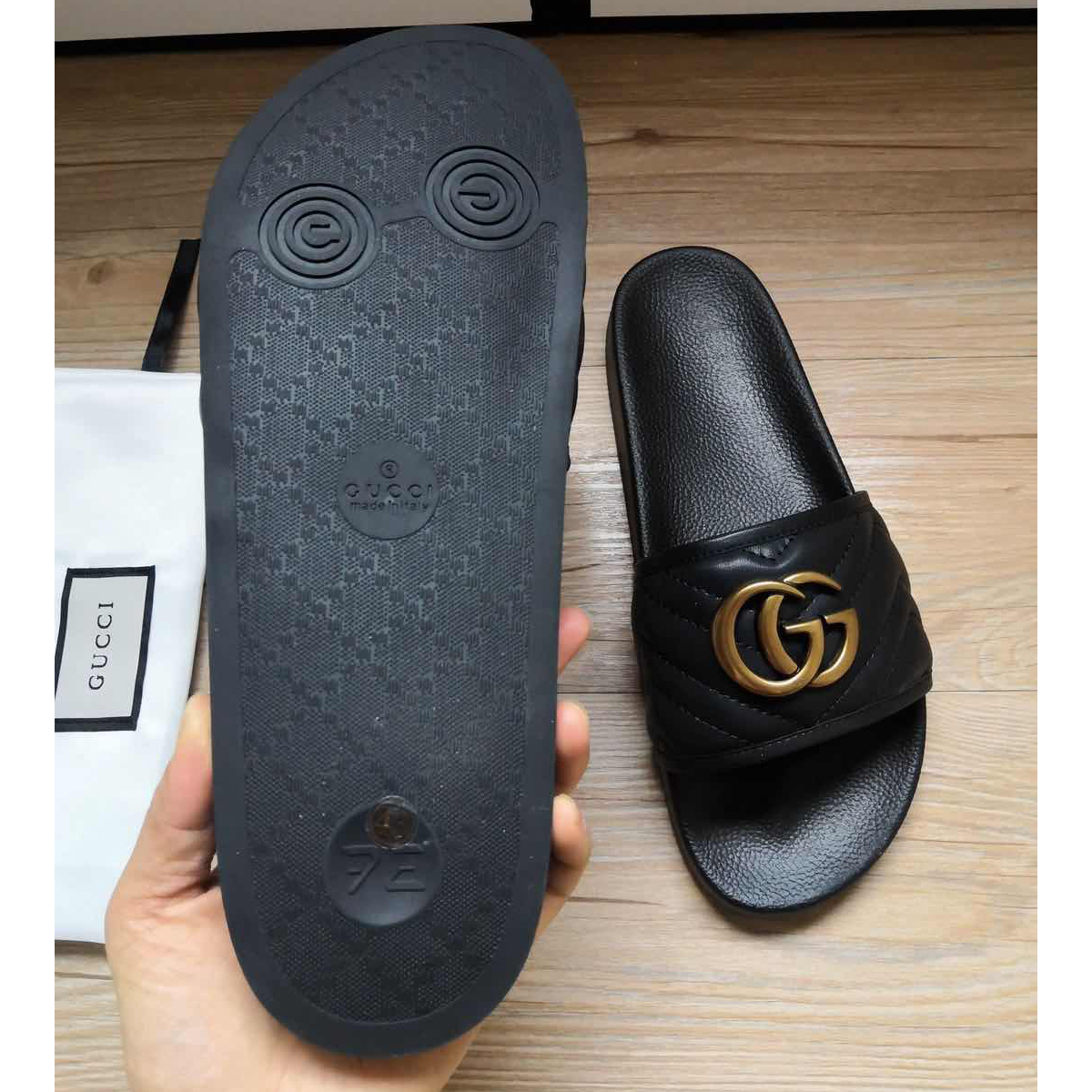 Gucci Black Double G Slippers - DesignerGu