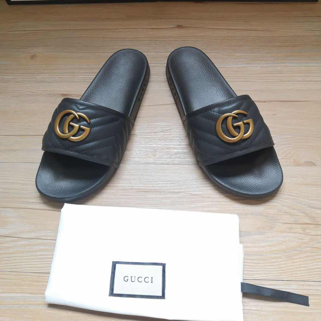 Gucci Black Double G Slippers - DesignerGu