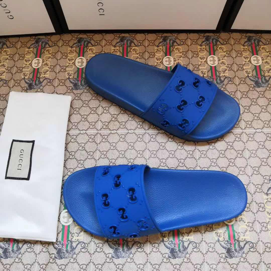 Gucci Rubber GG Slide Sandal In Blue - DesignerGu