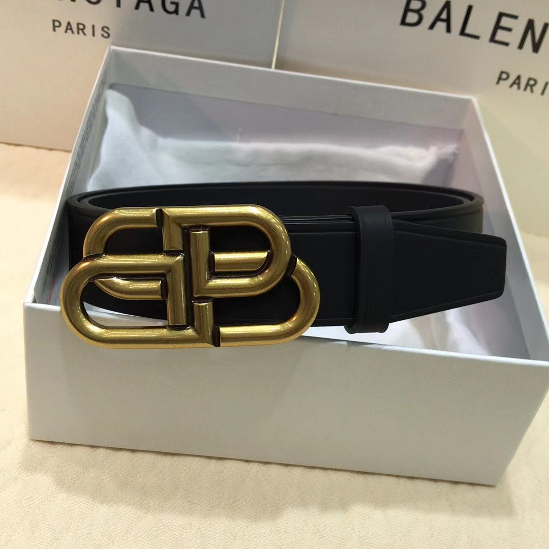 Balenciaga Black Bb Belt With Golden Buckle - DesignerGu