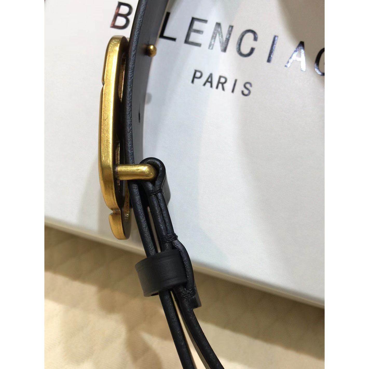 Balenciaga Black Bb Belt With Golden Buckle - DesignerGu