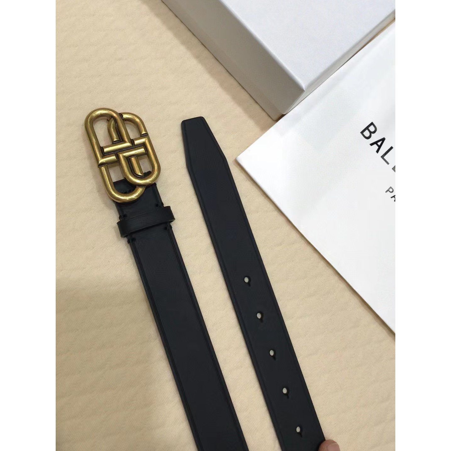 Balenciaga Black Bb Belt With Golden Buckle - DesignerGu