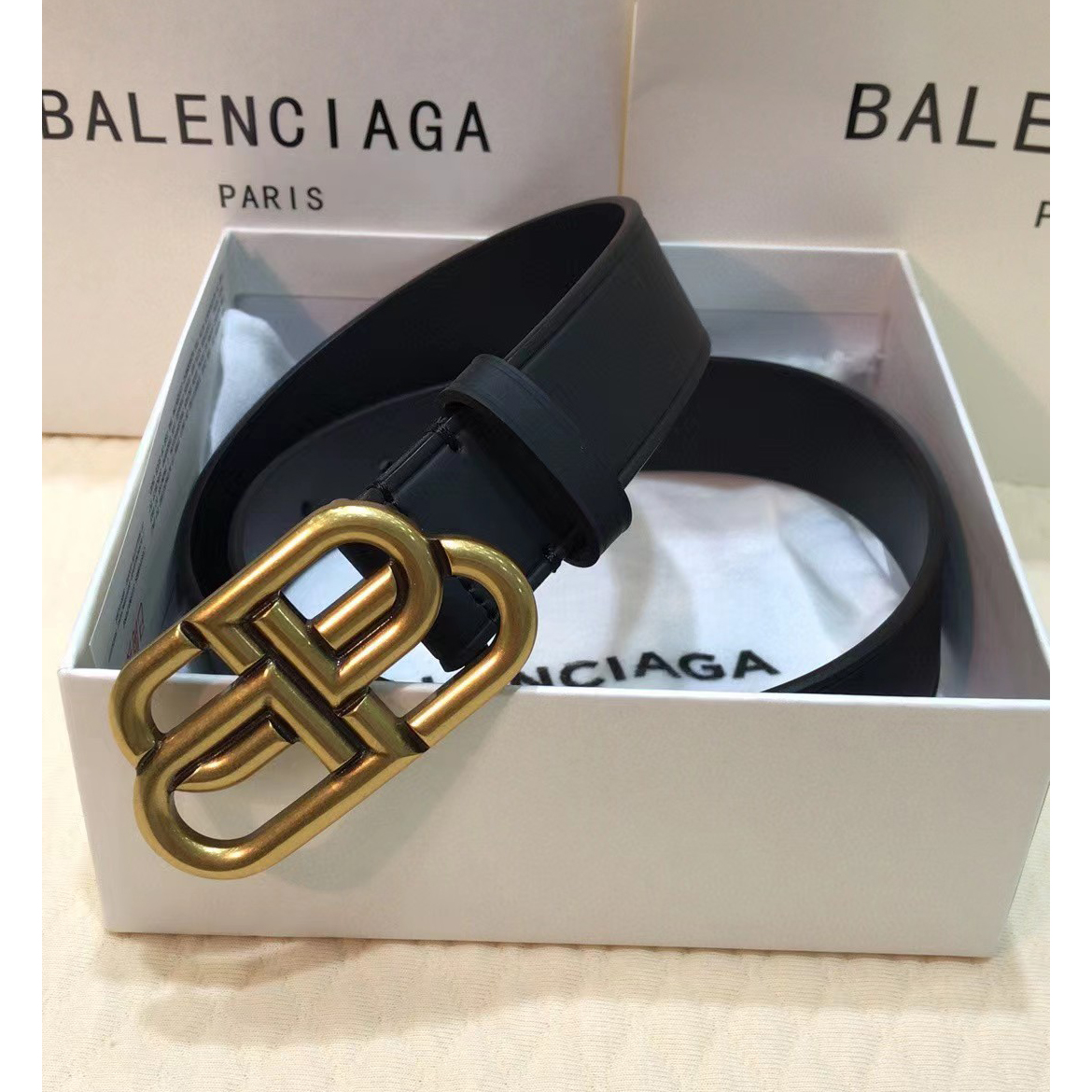 Balenciaga Black Bb Belt With Golden Buckle - DesignerGu