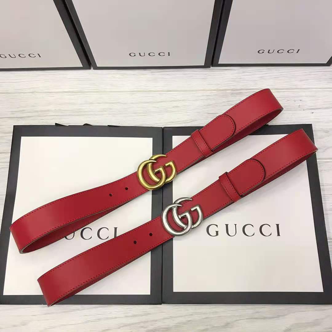 Gucci Red Leather Belt With Double G Buckle - DesignerGu