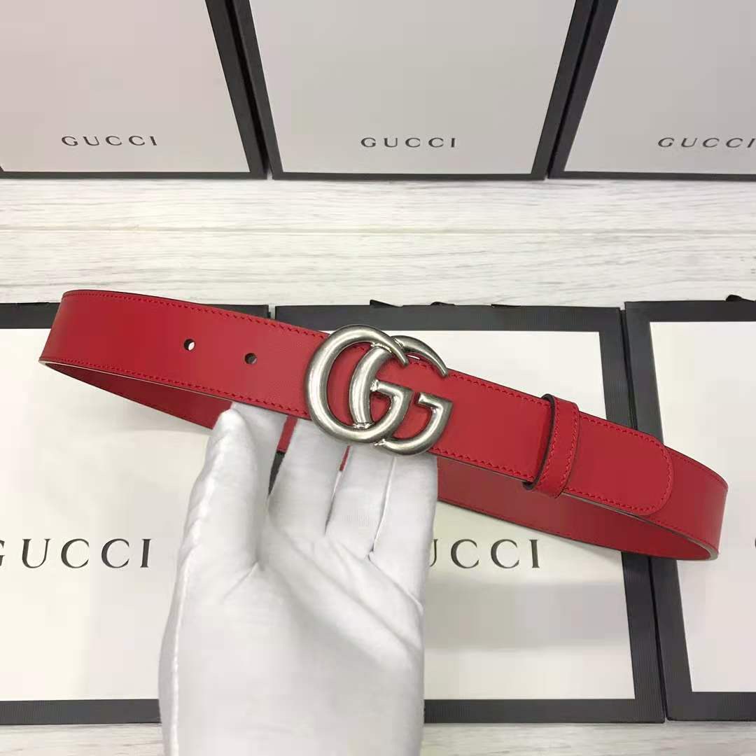 Gucci Red Leather Belt With Double G Buckle - DesignerGu