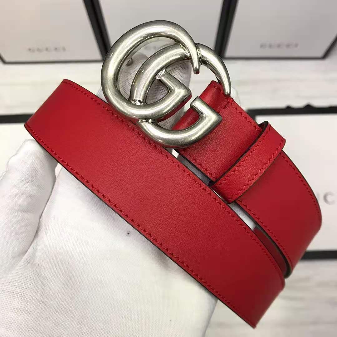 Gucci Red Leather Belt With Double G Buckle - DesignerGu