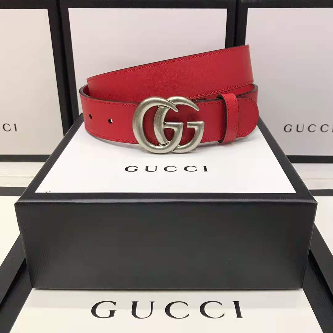 Gucci Red Leather Belt With Double G Buckle - DesignerGu