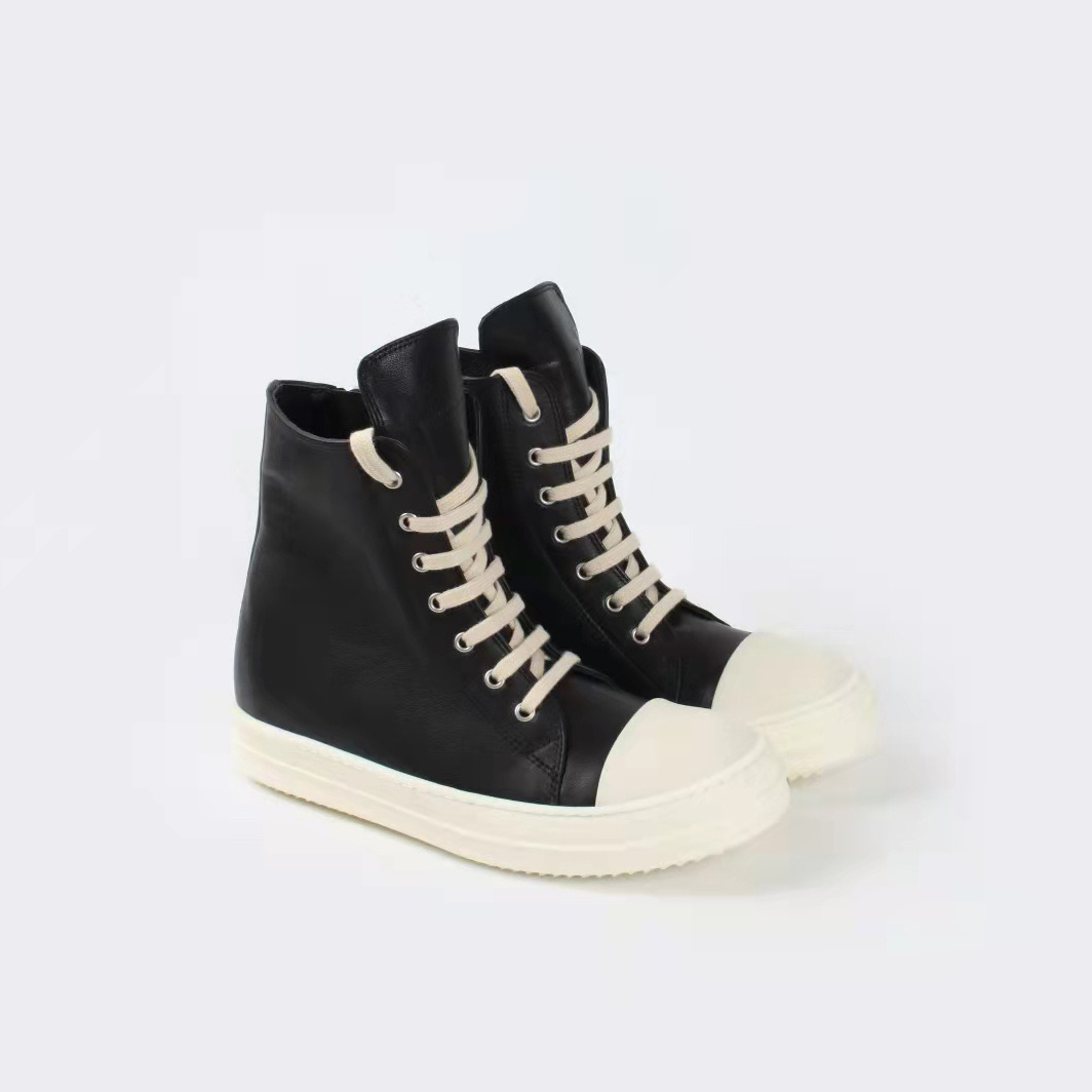 Rick Owens Black Leather High Top Sneakers - DesignerGu