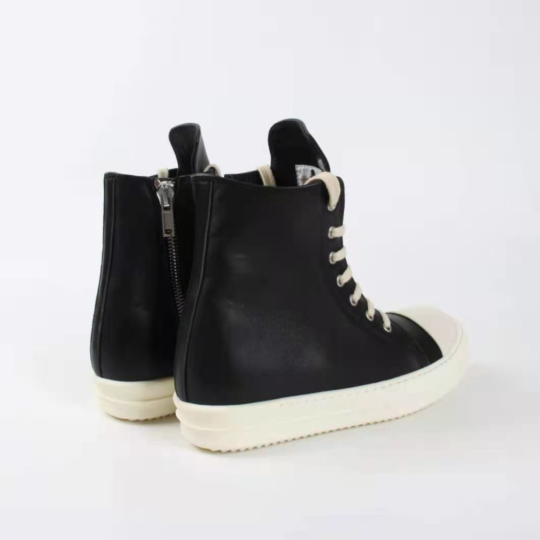 Rick Owens Black Leather High Top Sneakers - DesignerGu