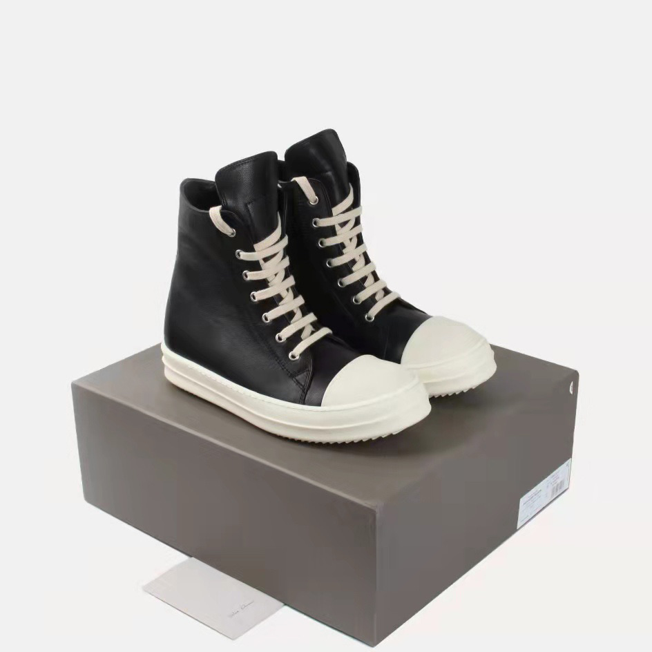 Rick Owens Black Leather High Top Sneakers - DesignerGu