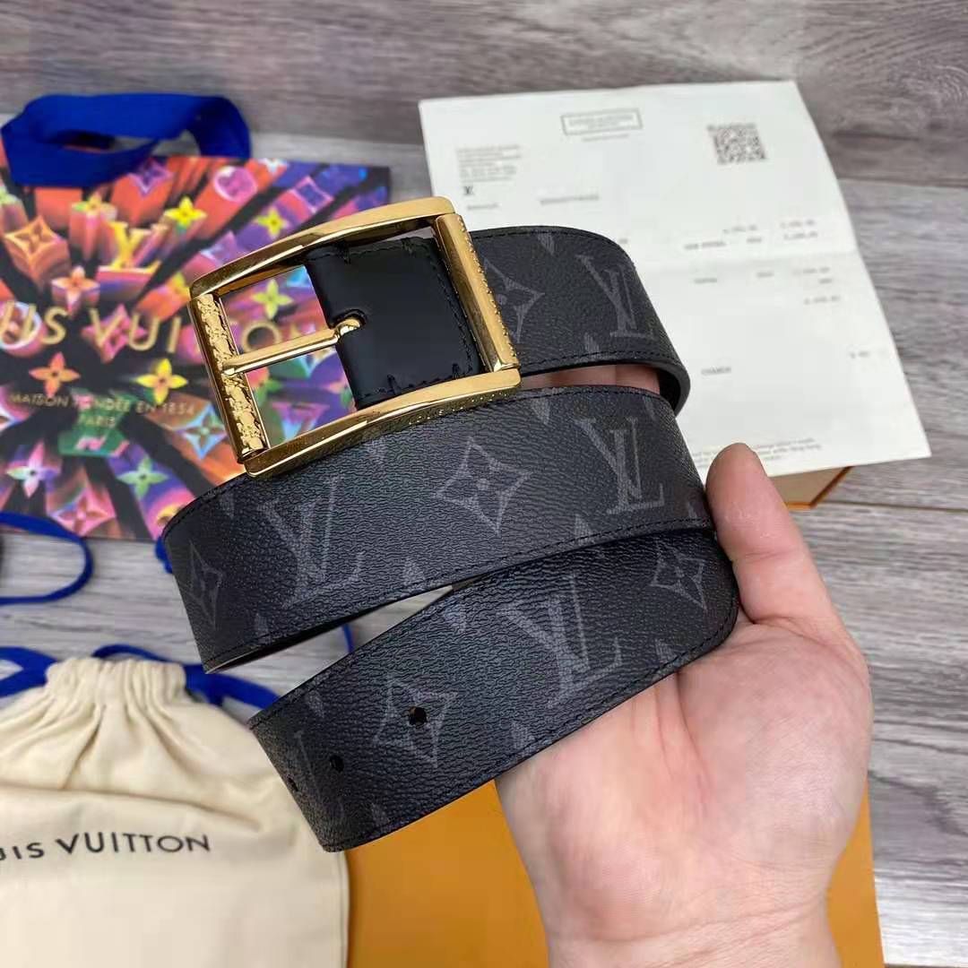 Louis Vuitton Monogram Belt with Golden Buckle - DesignerGu