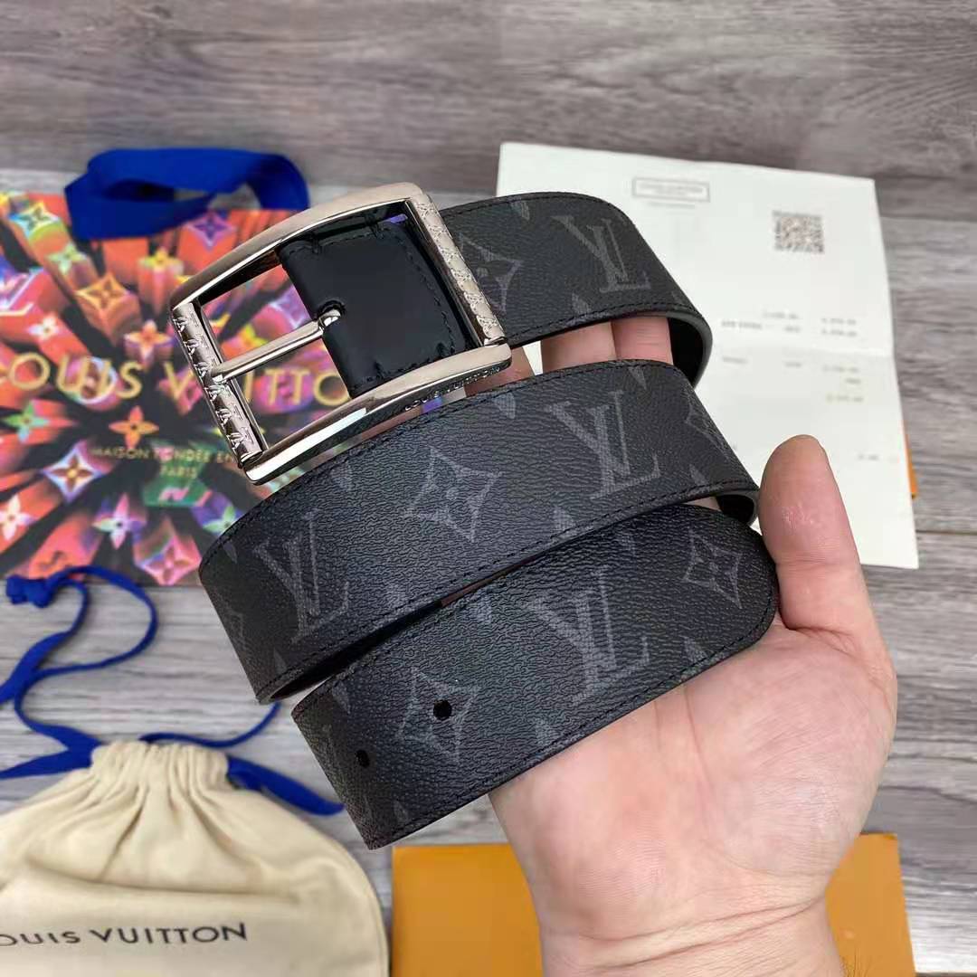 Louis Vuitton Monogram Belt with Silver Buckle - DesignerGu