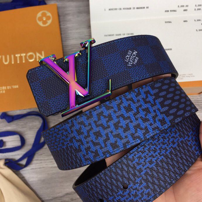 Louis Vuitton Damier 40MM Reversible Belt In Blue - DesignerGu