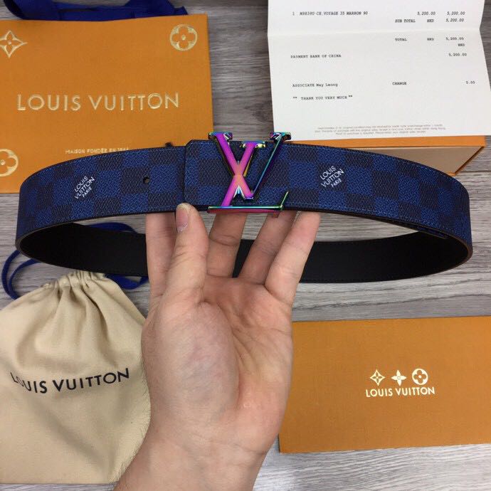 Louis Vuitton Damier 40MM Reversible Belt In Blue - DesignerGu