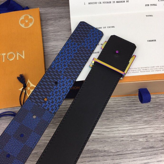 Louis Vuitton Damier 40MM Reversible Belt In Blue - DesignerGu