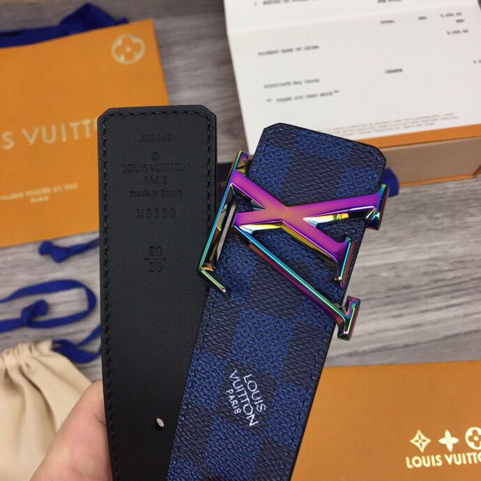 Louis Vuitton Damier 40MM Reversible Belt In Blue - DesignerGu