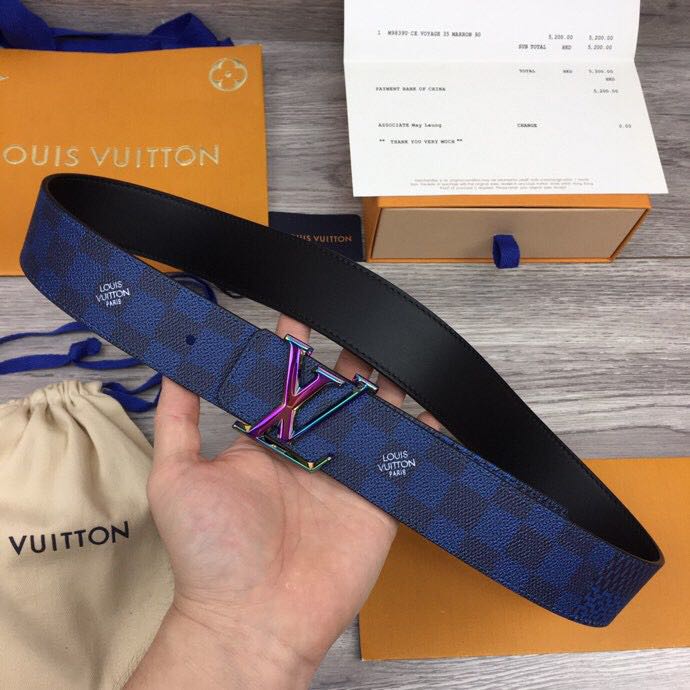 Louis Vuitton Damier 40MM Reversible Belt In Blue - DesignerGu