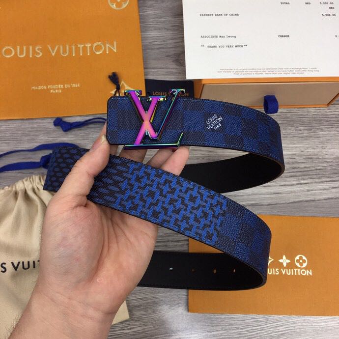 Louis Vuitton Damier 40MM Reversible Belt In Blue - DesignerGu