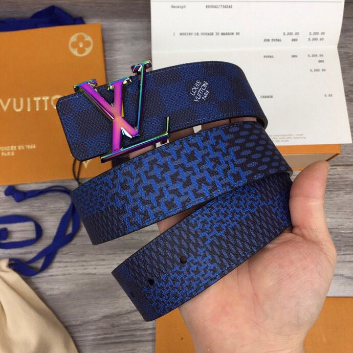 Louis Vuitton Damier 40MM Reversible Belt In Blue - DesignerGu