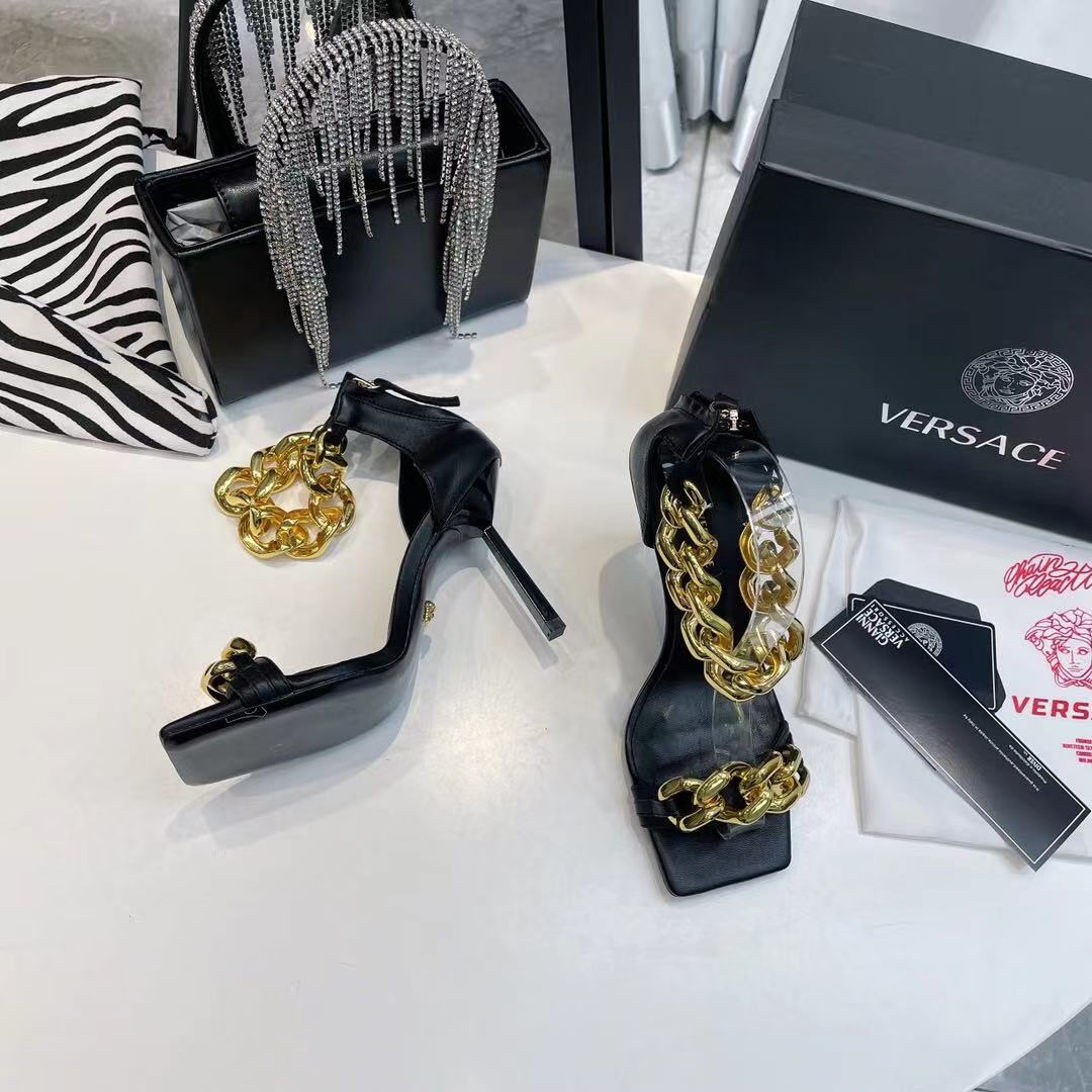 Versace Medusa Chain Nappa Leather Sandals (9.5cm) - DesignerGu